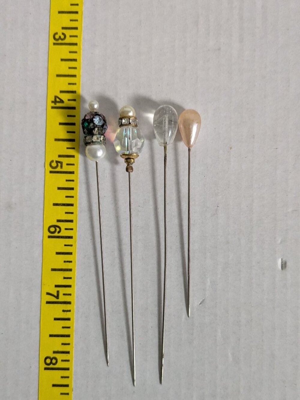Vintage Lot (4) Rhinestone Faux Pearl Hat Stick Pins